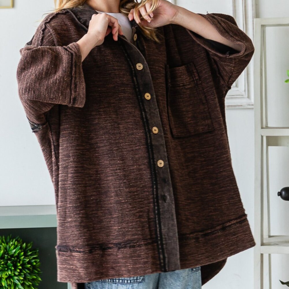 Oli & Hali Black Mixed Mineral Washed Short Sleeve Button Down Shirt Jacket - Picture 2 of 5